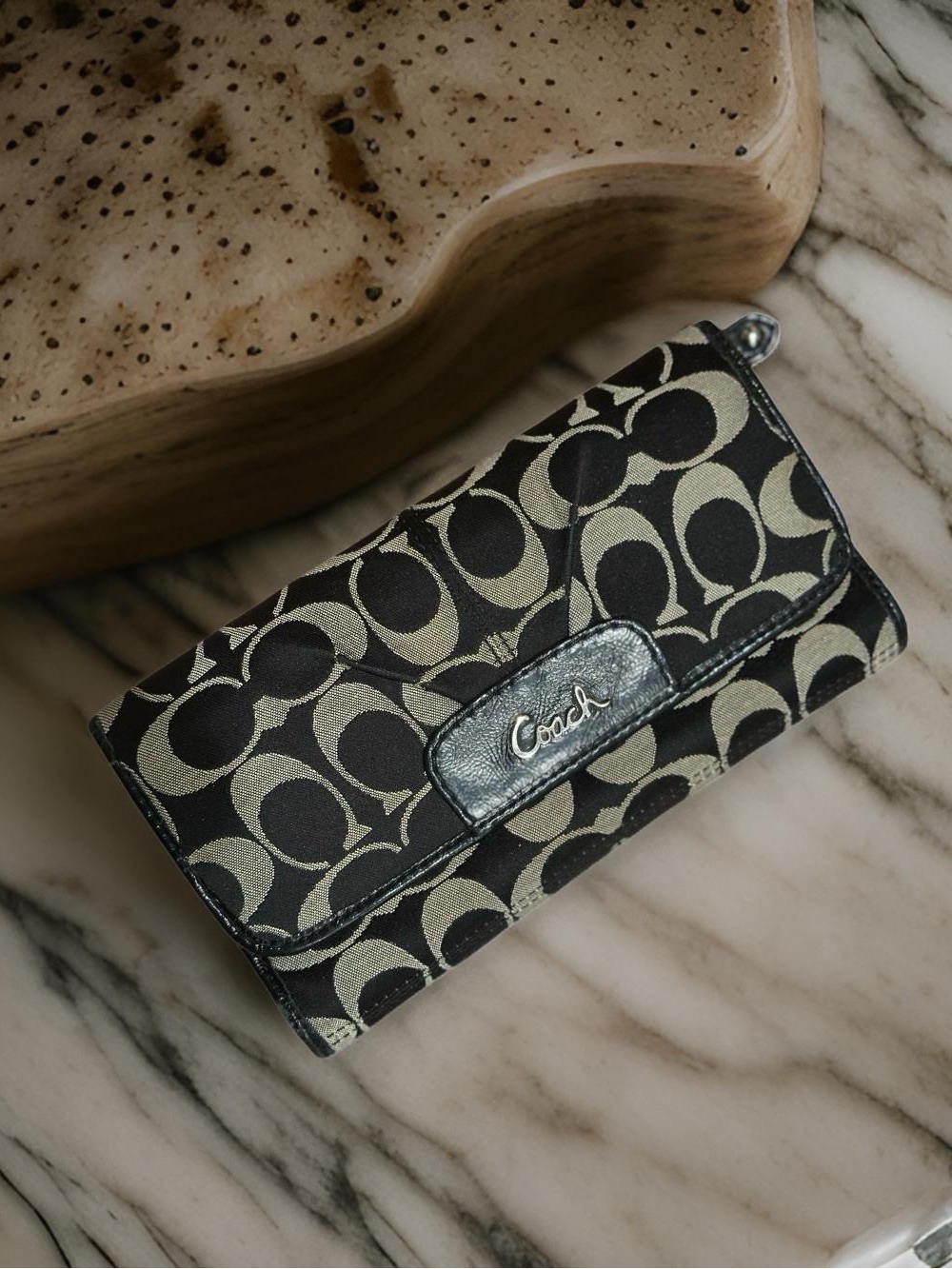 COACH vintage two tone Monogram Trifold Wallet